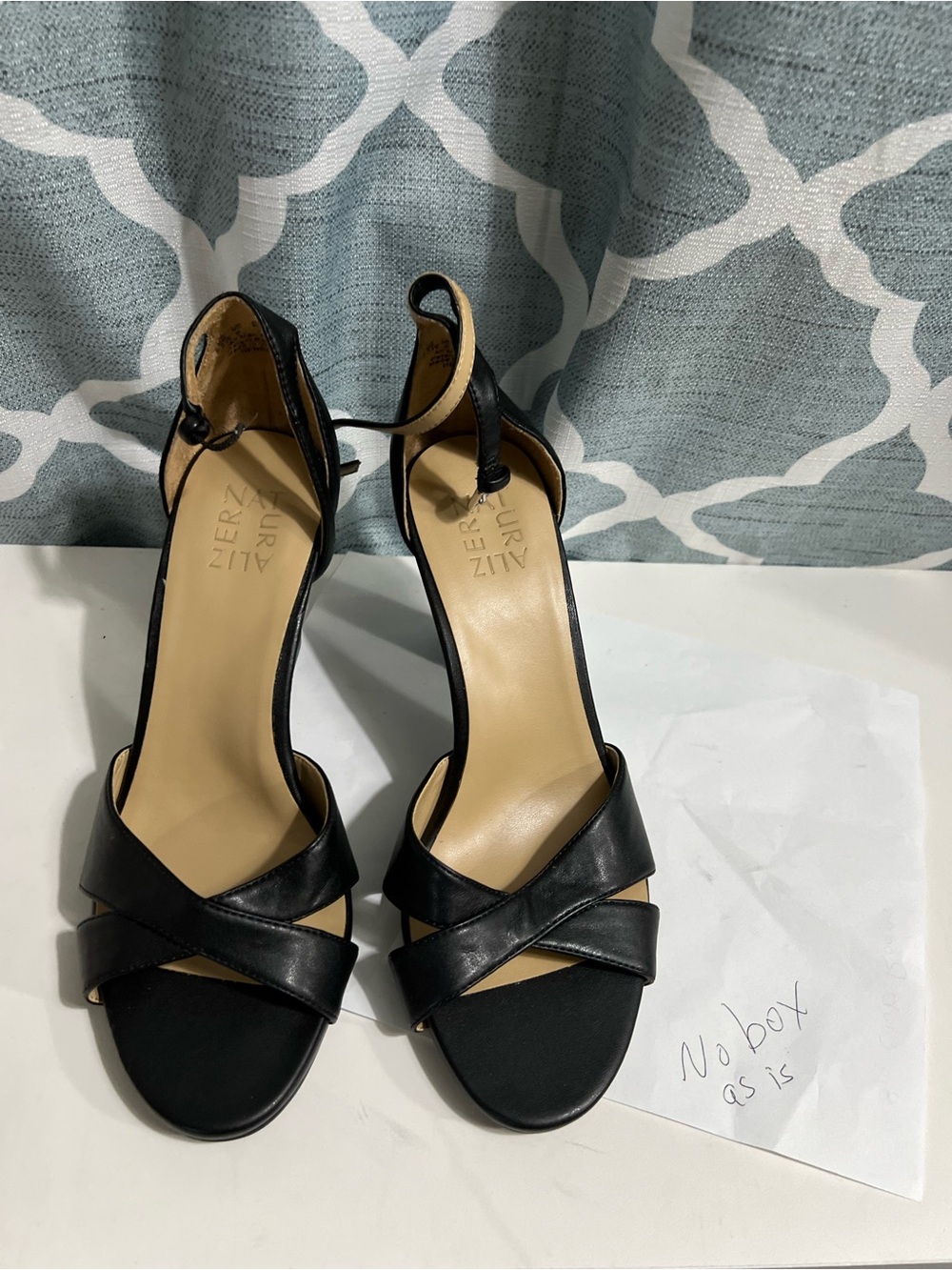 Naturalizer Black Leather Crisscross Ankle-Strap Heels